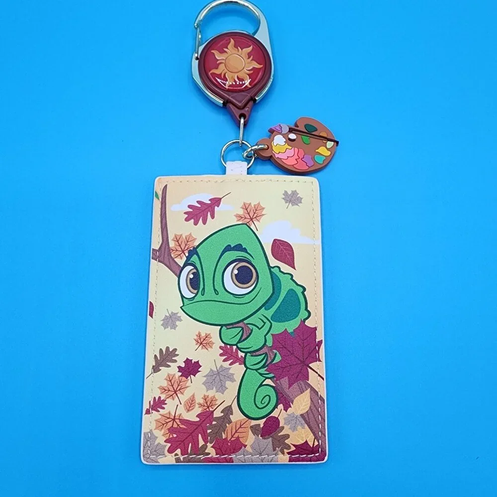 Loungefly Disney Tangled Pascal Autumn Paint Leaf Retractable Lanyard ID Holder